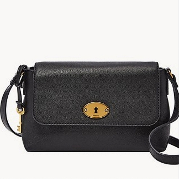 Fossil Handbags - Fossil Gabriella Black Leather Small Flap Crossbody Bag